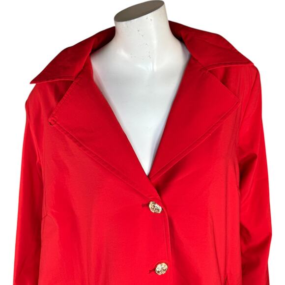 Dennis Basso Regular Water Resistant Trench Coat Hood Tomato Red XL Petite NWOT - Picture 3 of 13